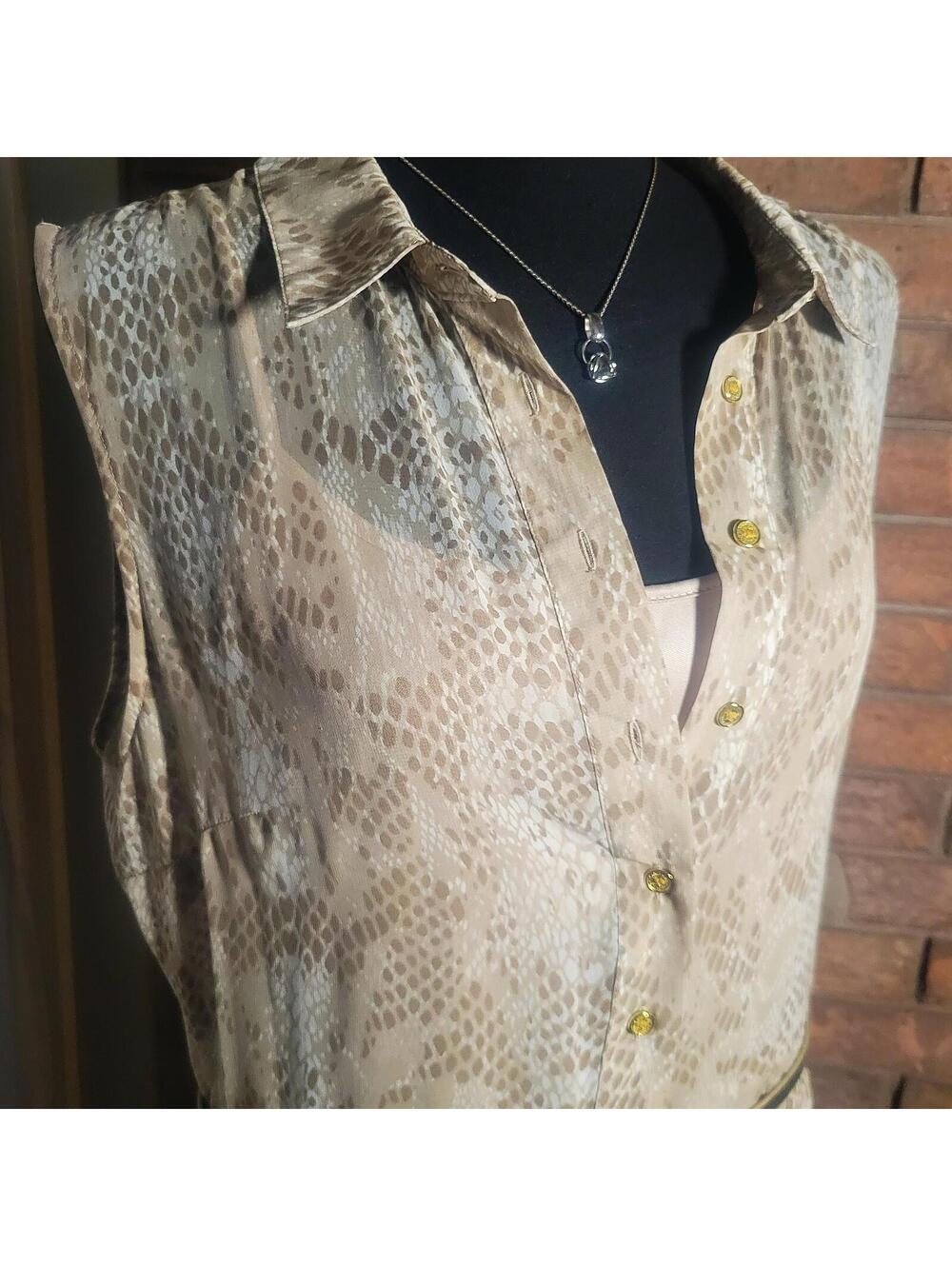 Calvin Klein Sleeveless Dress Pleated Neutral-Toned Snakeskin Print - Size 12 - Picture 2 of 9